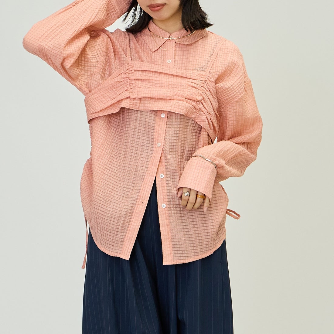 nenom [ネノム] マルチWAY ビスチェセットシャツブラウス [NE26322026] 41 PINK &&モデル身長：162cm 着用サイズ：F&&ム] マルチWAY ビスチェセットシャツブラウス [NE26322026] 09 BLACK