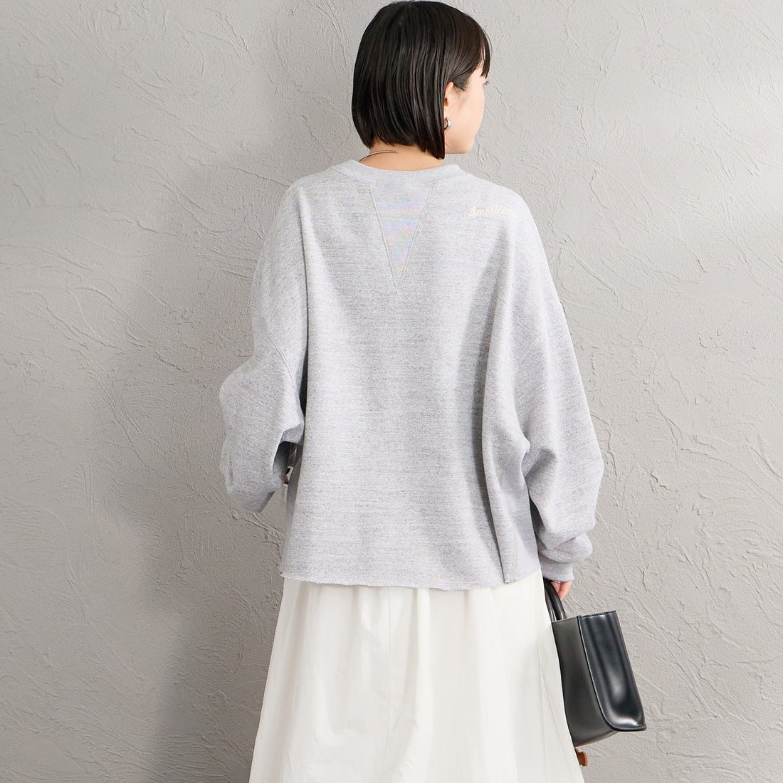 Americana × JEANS FACTORY [アメリカーナ × ジーンズファクトリー] 別注 AC ワッペン カットオフスウェット [ASO-899-2-JF] ﾓｸｸﾞﾚｰ &&モデル身長：150cm 着用サイズ：ONE SIZE&&