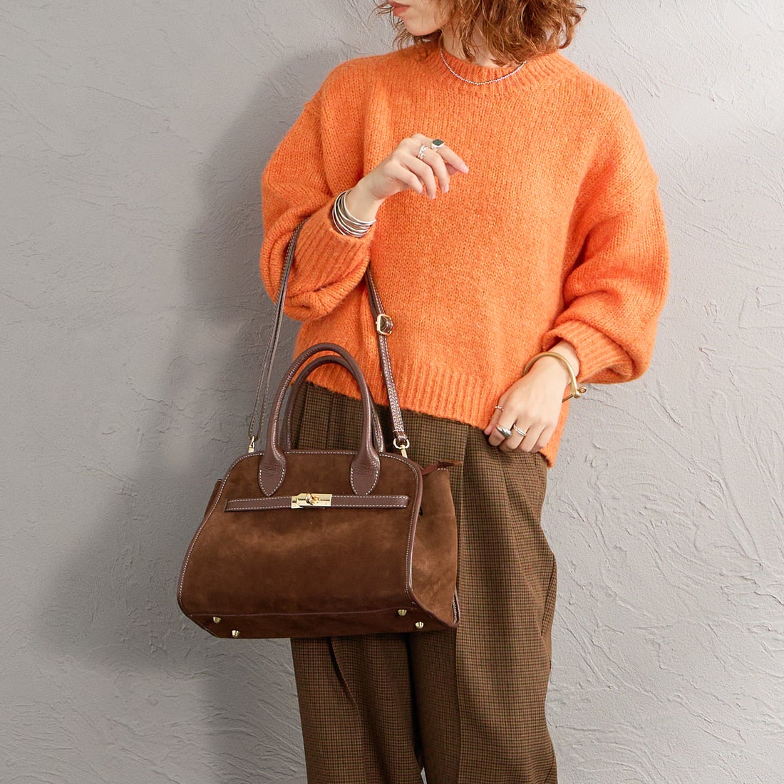 AULENTTI [オウレンティ] 別注 2WAY ベルトデザイン スエードトートバッグ [FB-7910-DO-JF] BROWN