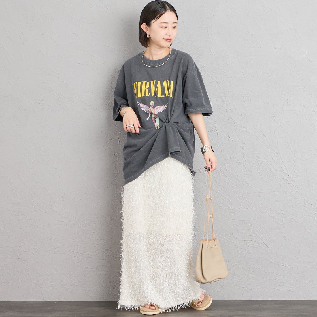 nenom [ネノム] フェザーフリンジナロースカート [NE26322024] 02 OFF &&モデル身長：150cm 着用サイズ：F&&