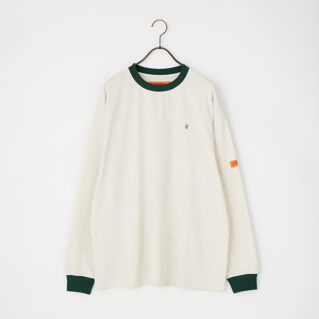 UNIVERSAL OVERALL [ユニバーサルオーバーオール] 別注 ワンポイントロゴ刺繍 ロングスリーブTシャツ [U2633215IN-JF] OATMEAL
