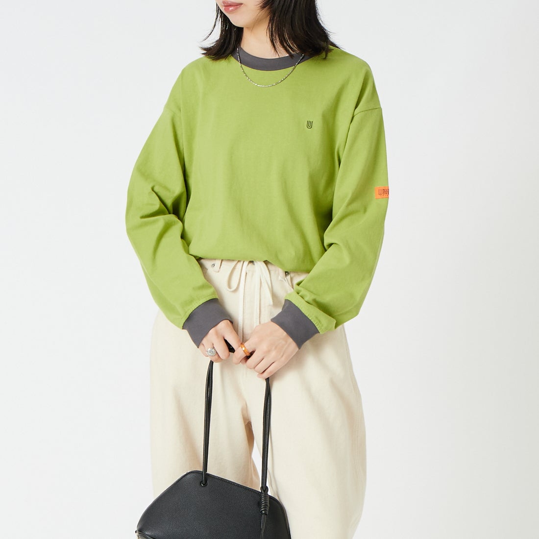 UNIVERSAL OVERALL [ユニバーサルオーバーオール] 別注 ワンポイントロゴ刺繍 ロングスリーブTシャツ [U2633215IN-JF] OATMEAL