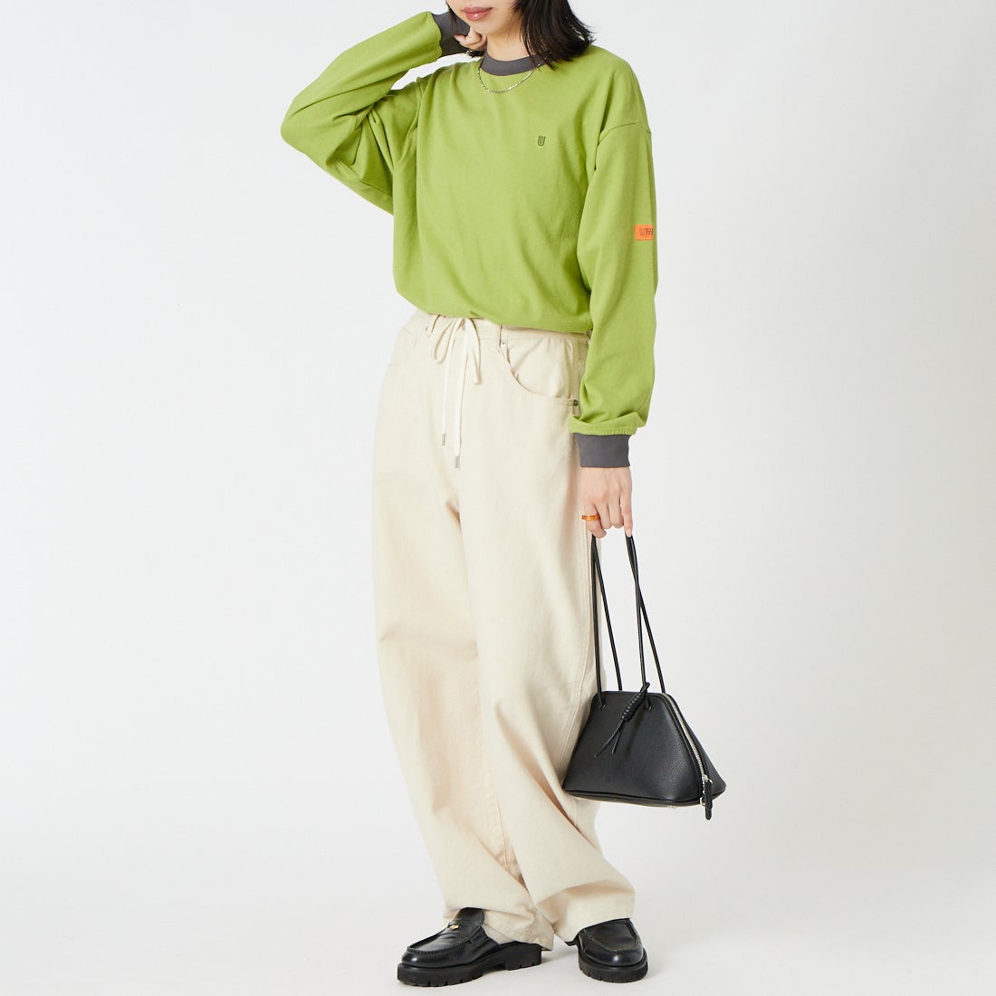 UNIVERSAL OVERALL [ユニバーサルオーバーオール] 別注 ワンポイントロゴ刺繍 ロングスリーブTシャツ [U2633215IN-JF] OATMEAL