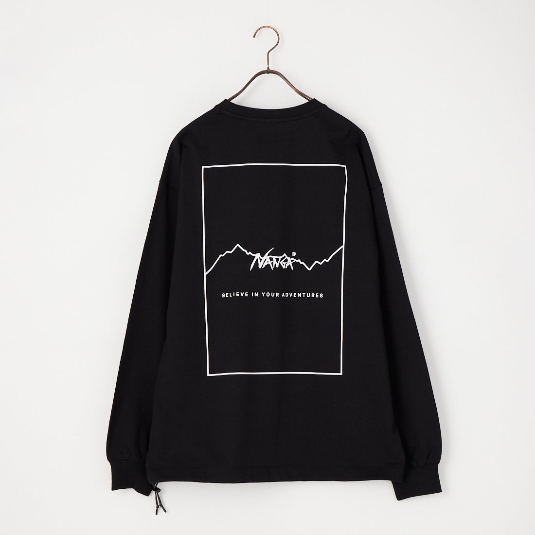JEANSFACTORY × NANGA [ジーンズファクトリー × ナンガ] 別注 ドローコード付き バックプリントロングスリーブTシャツ [NW2602-JF] BLACK