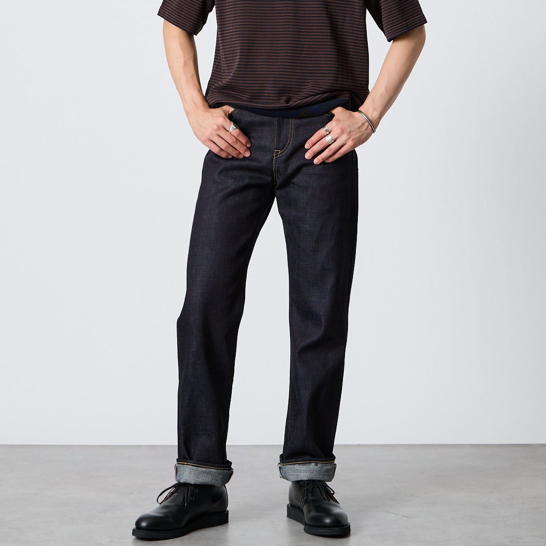 MOMOTARO JEANS [モモタロウ ジーンズ] 500 14.7ozスタンダード ナローストレートデニム [MMJZ0500] ID &&モデル身長：177cm 着用サイズ：28&&