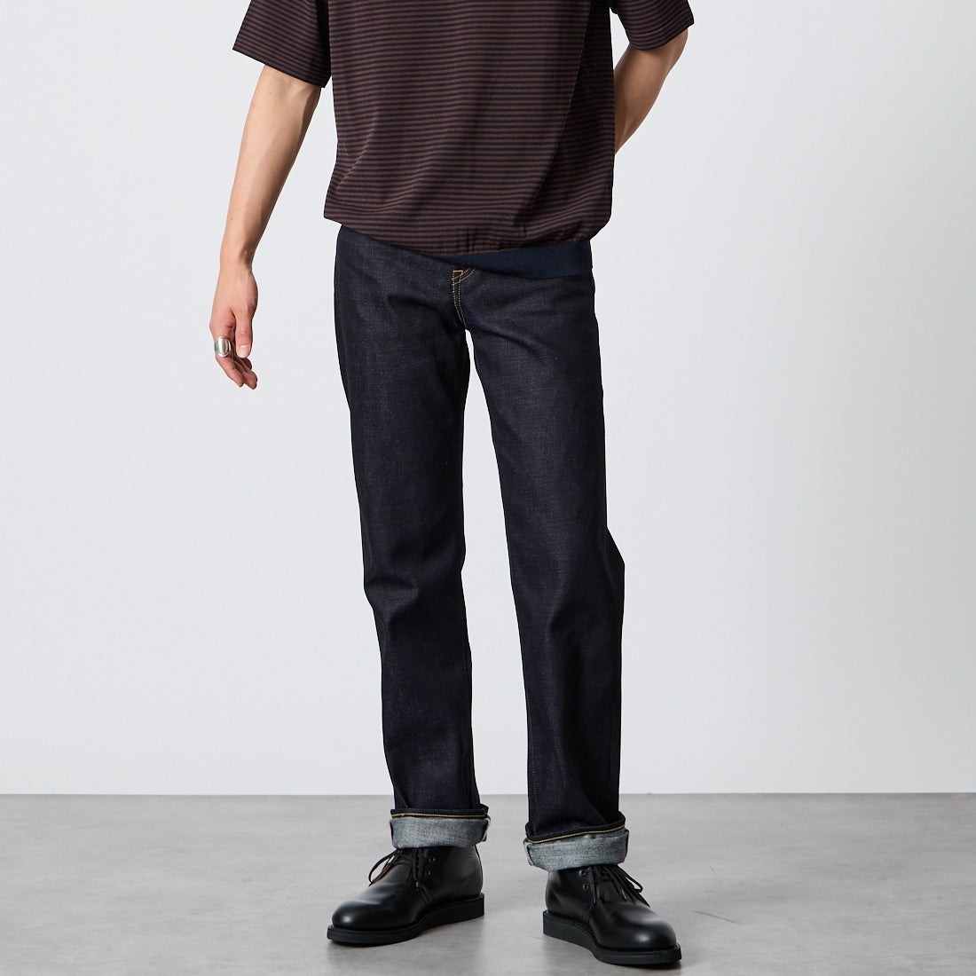 MOMOTARO JEANS [モモタロウ ジーンズ] 500 14.7ozスタンダード ナローストレートデニム [MMJZ0500] ID &&モデル身長：177cm 着用サイズ：28&&
