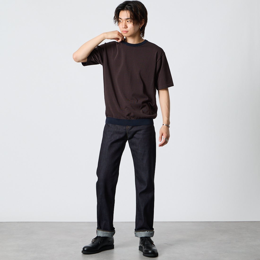 MOMOTARO JEANS [モモタロウ ジーンズ] 500 14.7ozスタンダード ナローストレートデニム [MMJZ0500] ID &&モデル身長：177cm 着用サイズ：28&&