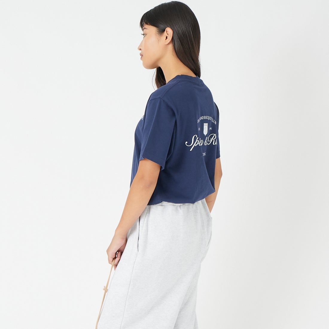Sporty&Rich [スポーティアンドリッチ] シラキュース NYロゴTシャツ [SR04TO1197-5325] D.NVY WHT &&モデル身長：162cm 着用サイズ：S&&