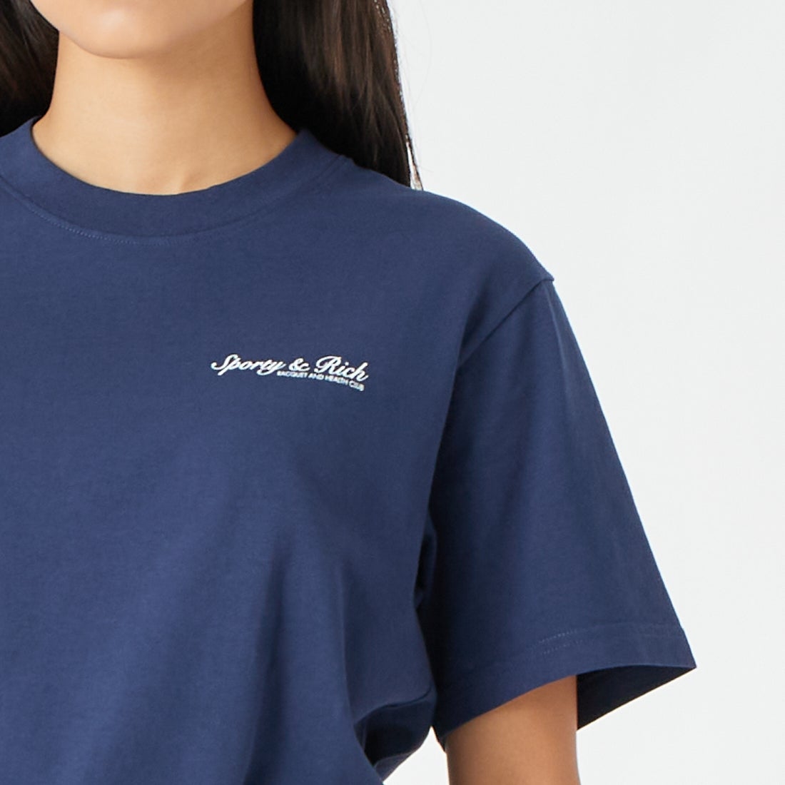Sporty&Rich [スポーティアンドリッチ] シラキュース NYロゴTシャツ [SR04TO1197-5325] D.NVY WHT &&モデル身長：162cm 着用サイズ：S&&