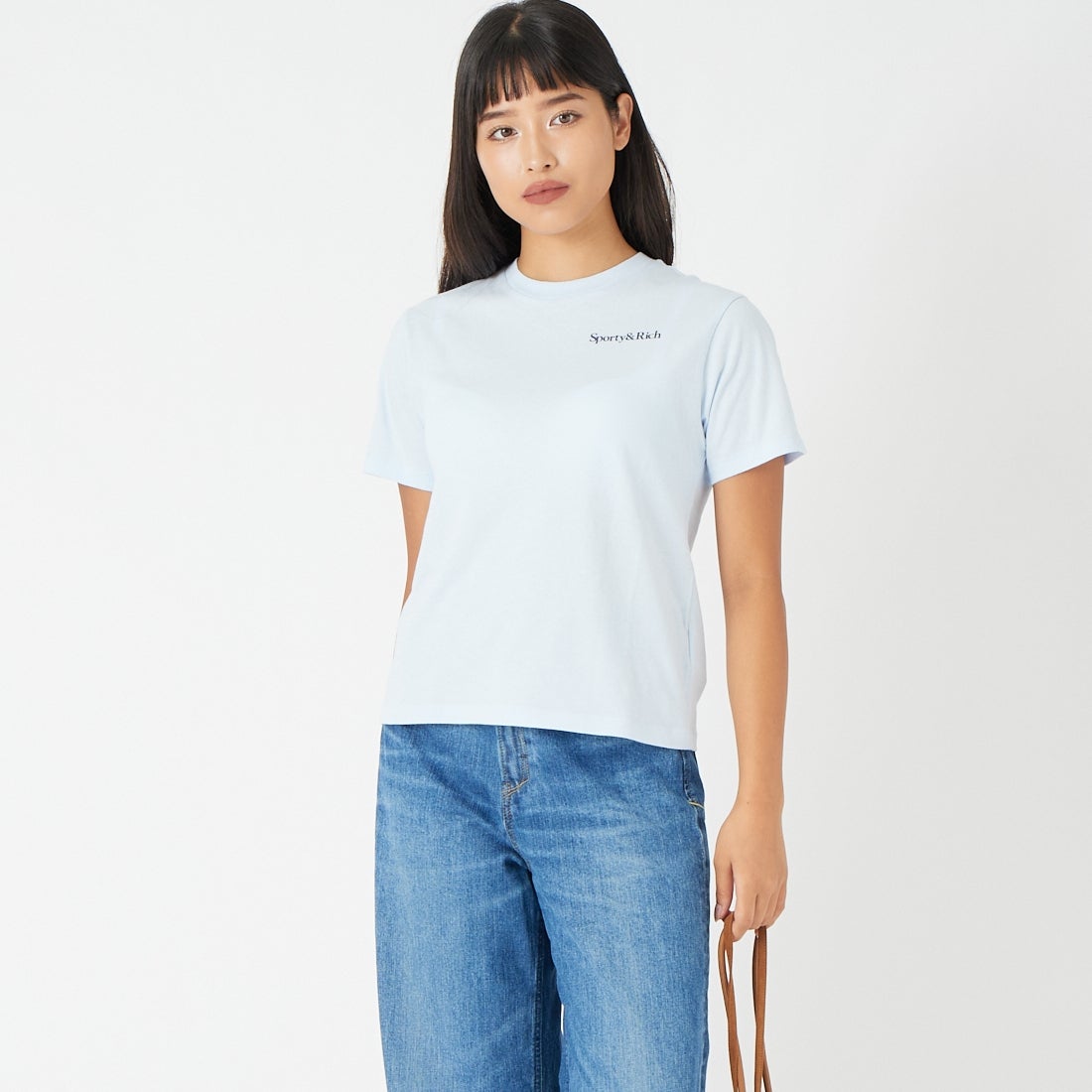 Sporty&Rich [スポーティアンドリッチ] PLAY TENNIS キッズTシャツ [SR06TO0487-5300] CIEL D.NVY &&モデル身長：162cm 着用サイズ：10-12&&