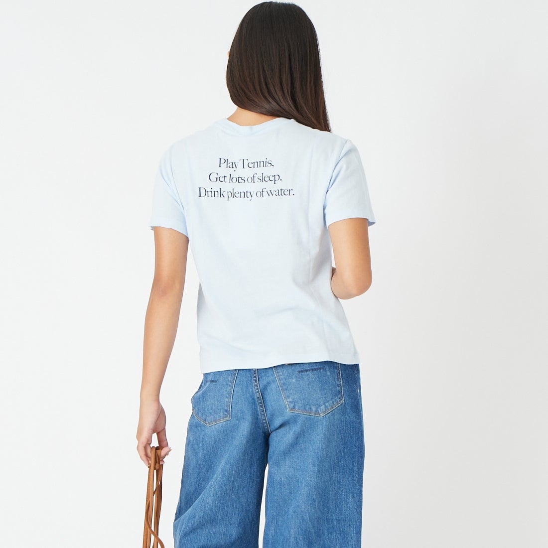Sporty&Rich [スポーティアンドリッチ] PLAY TENNIS キッズTシャツ [SR06TO0487-5300] CIEL D.NVY &&モデル身長：162cm 着用サイズ：10-12&&