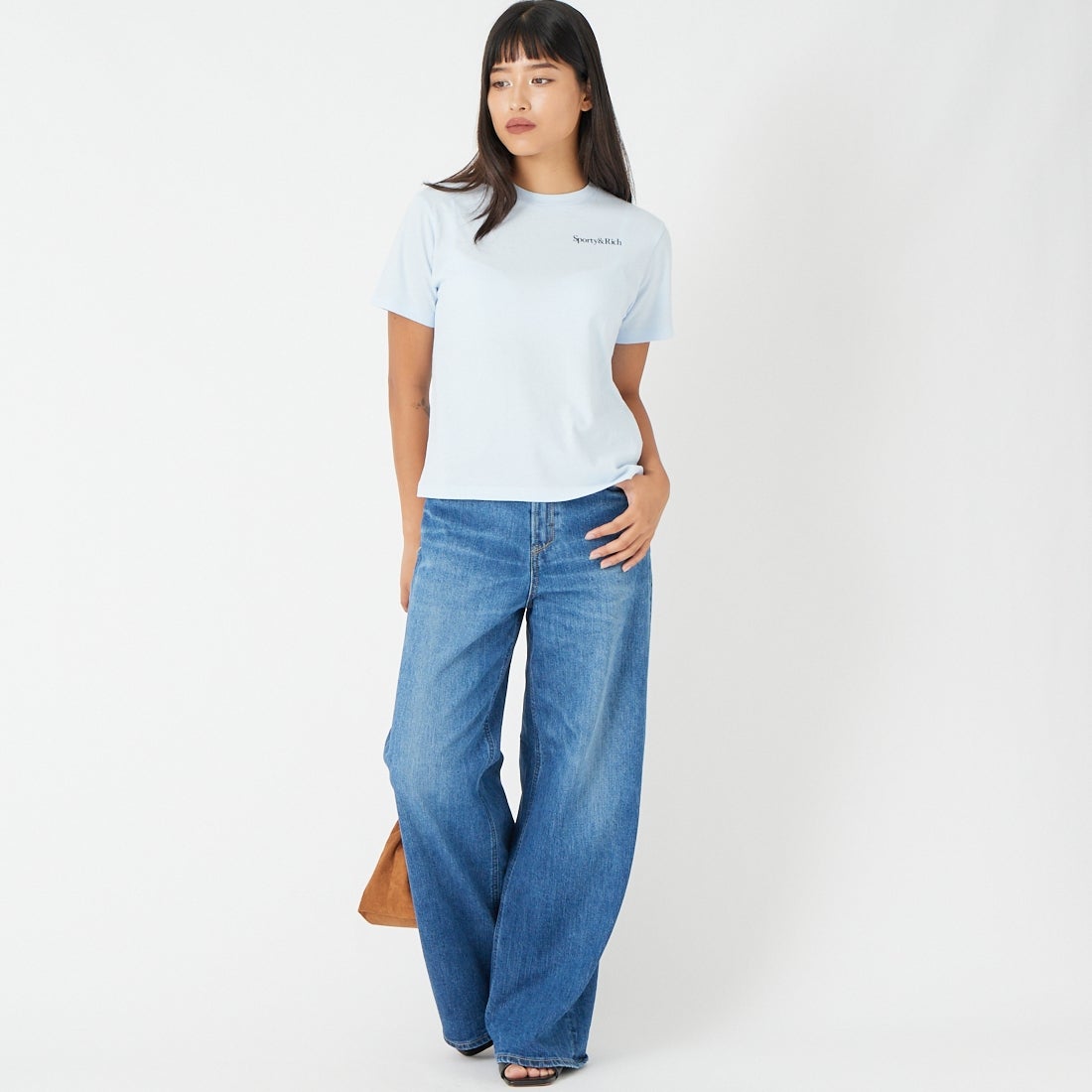 Sporty&Rich [スポーティアンドリッチ] PLAY TENNIS キッズTシャツ [SR06TO0487-5300] CIEL D.NVY &&モデル身長：162cm 着用サイズ：10-12&&