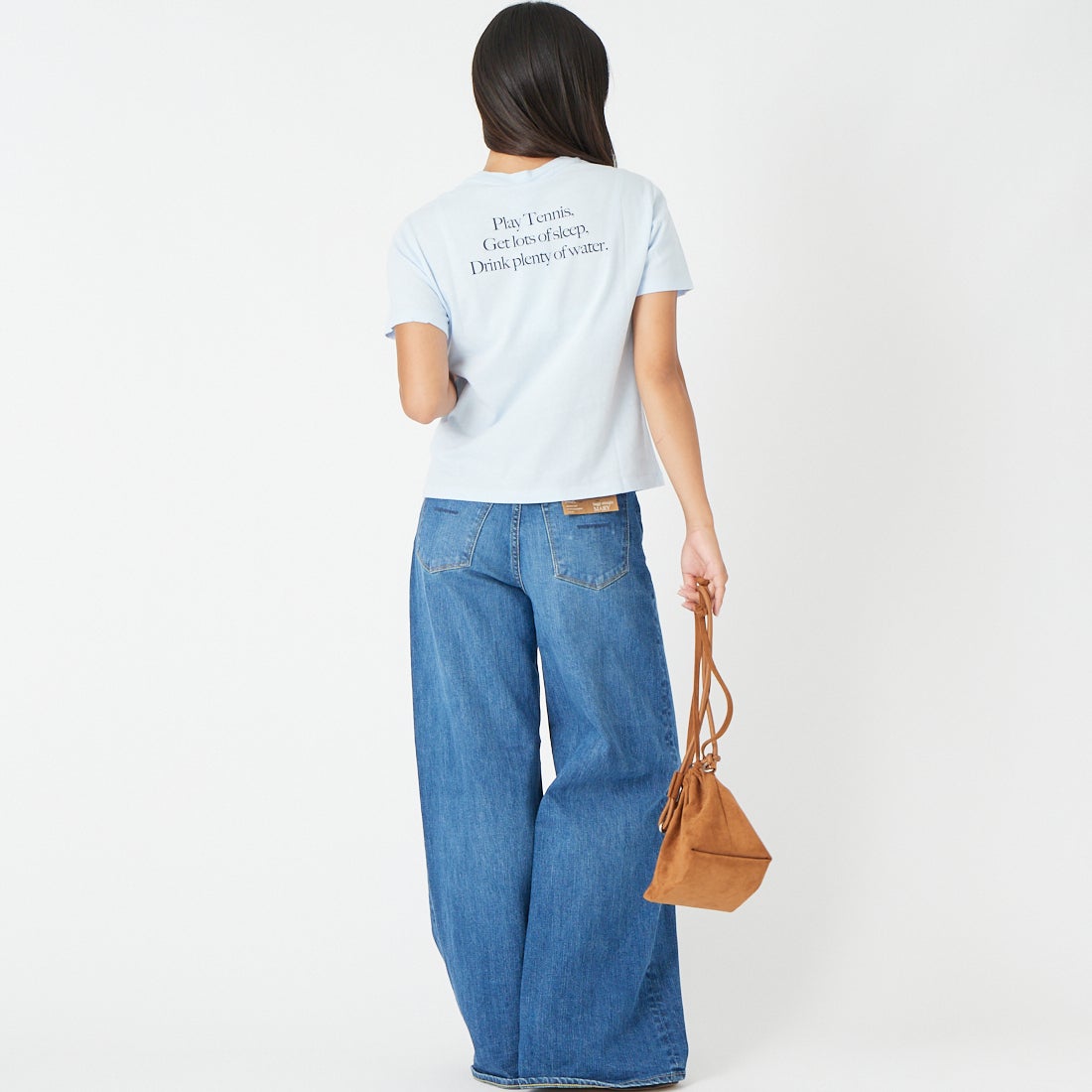 Sporty&Rich [スポーティアンドリッチ] PLAY TENNIS キッズTシャツ [SR06TO0487-5300] CIEL D.NVY &&モデル身長：162cm 着用サイズ：10-12&&