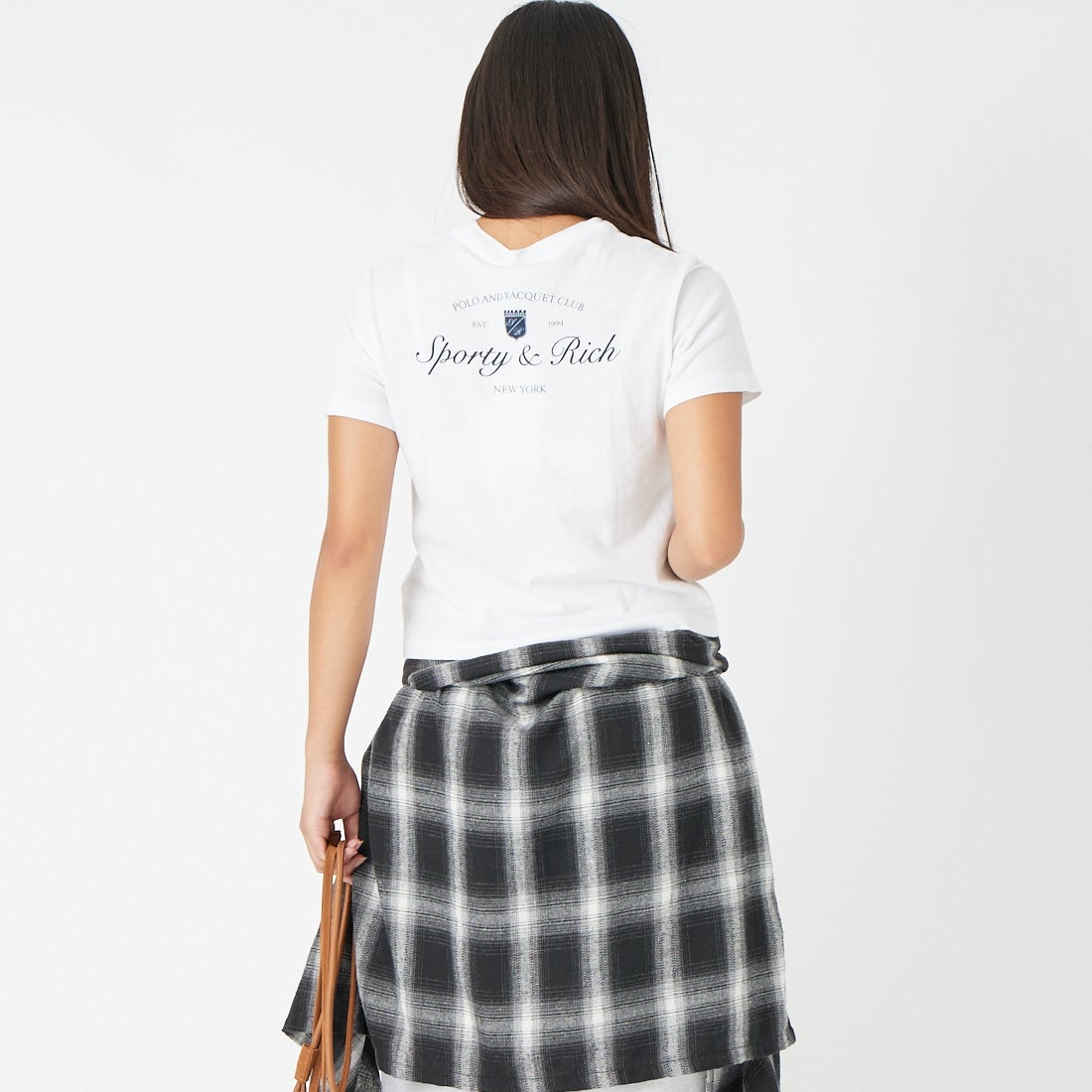 Sporty&Rich [スポーティアンドリッチ] シラキュース キッズTシャツ [SR06TO0487-5325] WHT D.NVY &&モデル身長：162cm 着用サイズ：10-12&&