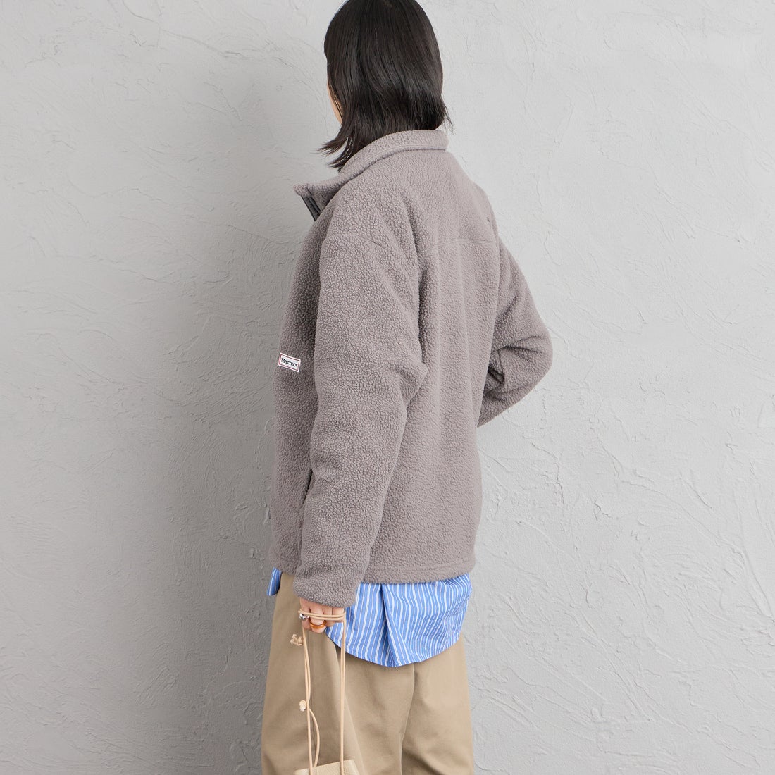 Marmot [マーモット] 別注 ATT ボアフリースジャケット [MTFW26UFL330IN-JF] WARM GRAY &&モデル身長：162cm 着用サイズ：S&&