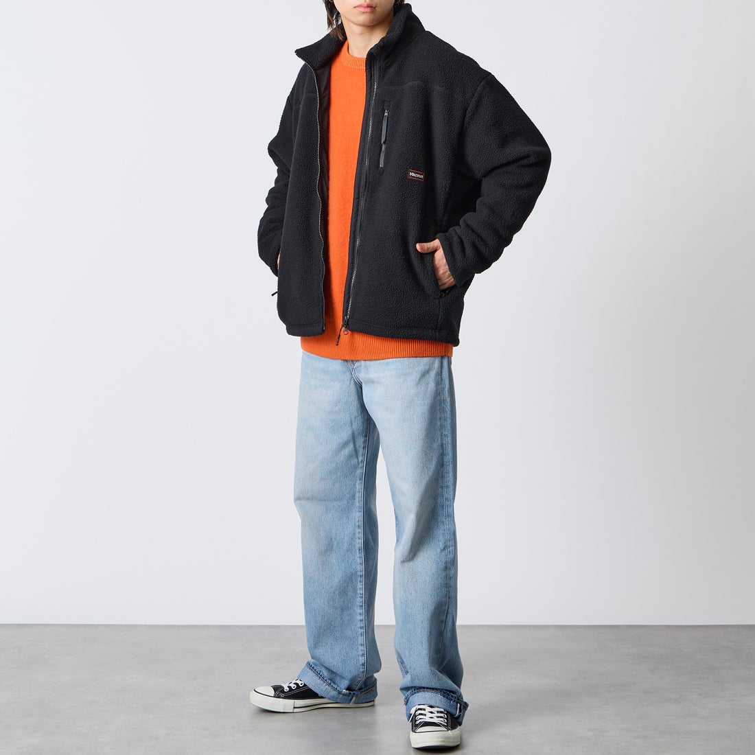 Marmot [マーモット] 別注 ATT ボアフリースジャケット [MTFW26UFL330IN-JF] BLACK &&モデル身長：177cm 着用サイズ：L&&