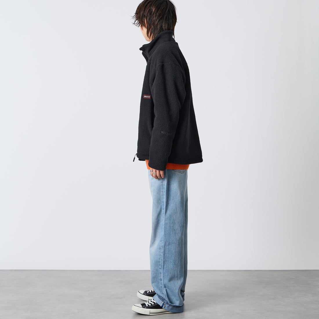 Marmot [マーモット] 別注 ATT ボアフリースジャケット [MTFW26UFL330IN-JF] BLACK &&モデル身長：177cm 着用サイズ：L&&