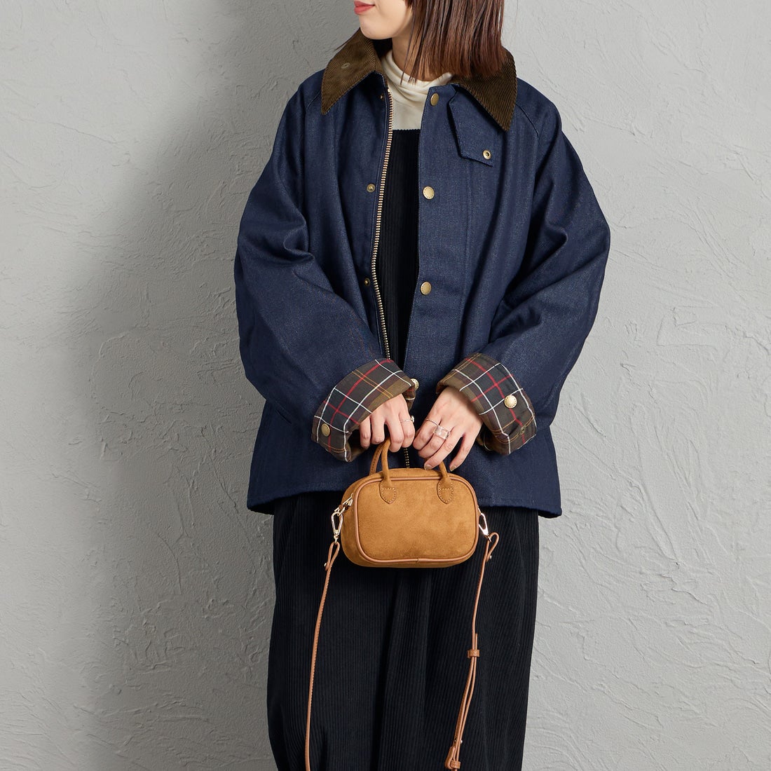 Barbour [バブアー] 別注 TRANSPORT 中綿入りトランスポートデニムジャケット [262MCAS246-JF] BLUE &&モデル身長：159cm 着用サイズ：36&&
