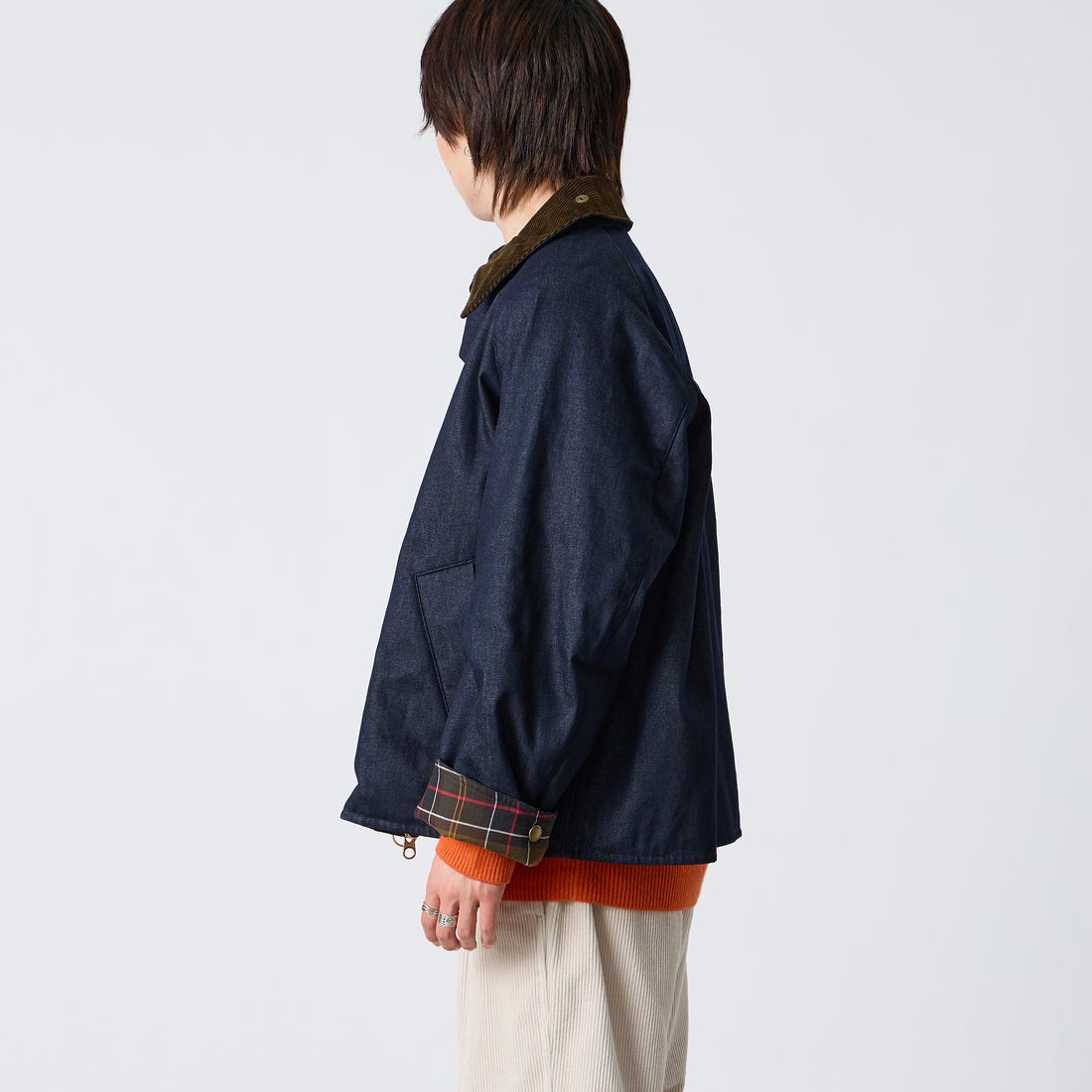 Barbour [バブアー] 別注 TRANSPORT 中綿入りトランスポートデニムジャケット [262MCAS246-JF] BLUE &&モデル身長：177cm 着用サイズ：38&&