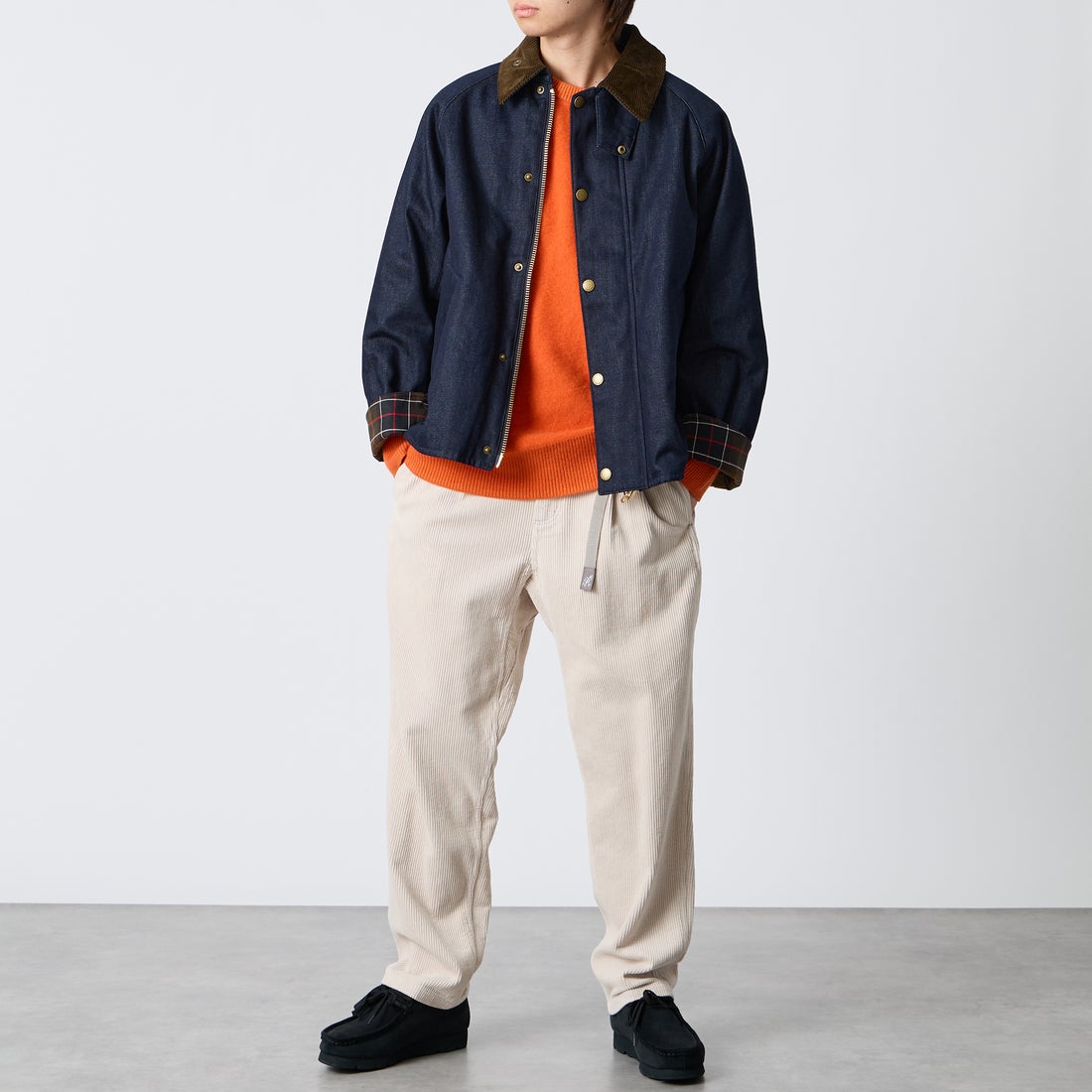 Barbour [バブアー] 別注 TRANSPORT 中綿入りトランスポートデニムジャケット [262MCAS246-JF] BLUE &&モデル身長：177cm 着用サイズ：38&&