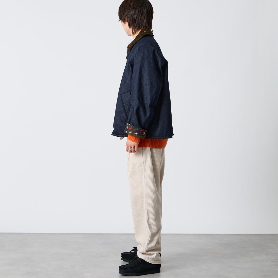 Barbour [バブアー] 別注 TRANSPORT 中綿入りトランスポートデニムジャケット [262MCAS246-JF] BLUE &&モデル身長：177cm 着用サイズ：38&&