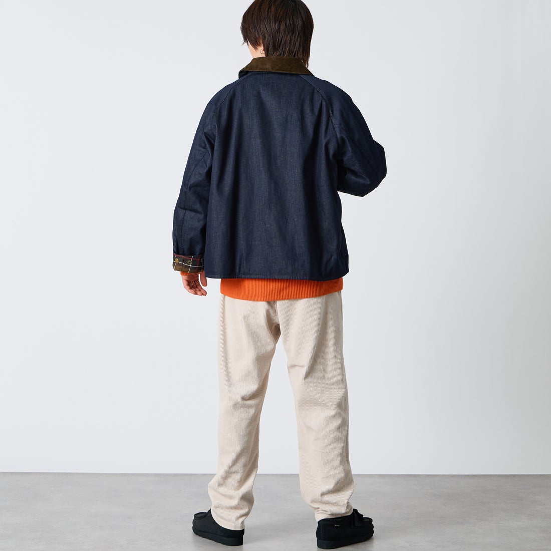 Barbour [バブアー] 別注 TRANSPORT 中綿入りトランスポートデニムジャケット [262MCAS246-JF] BLUE &&モデル身長：177cm 着用サイズ：38&&