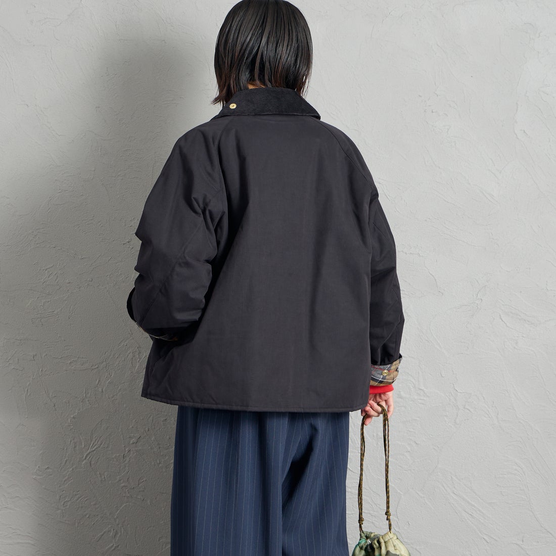 Barbour [バブアー] 別注 TRANSPORT 中綿入りトランスポートジャケット [262MCAS249-JF] BLACK &&モデル身長：160cm 着用サイズ：36&&