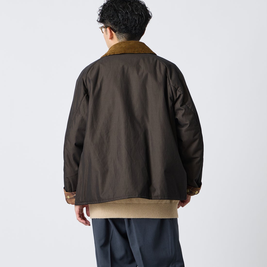 Barbour [バブアー] 別注 TRANSPORT 中綿入りトランスポートジャケット [262MCAS249-JF] BROWN &&モデル身長：168cm 着用サイズ：38&&