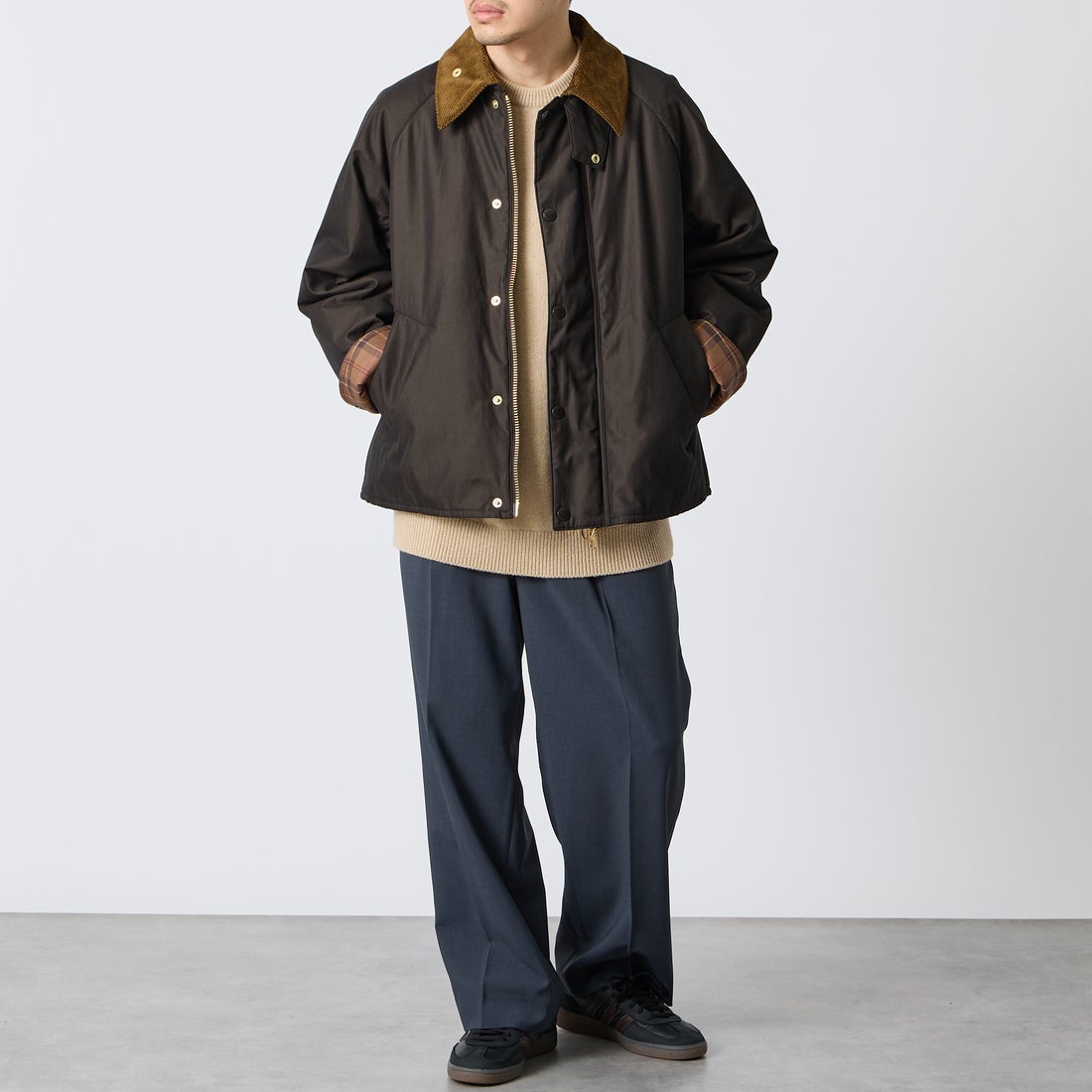 Barbour [バブアー] 別注 TRANSPORT 中綿入りトランスポートジャケット [262MCAS249-JF] BROWN &&モデル身長：168cm 着用サイズ：38&&