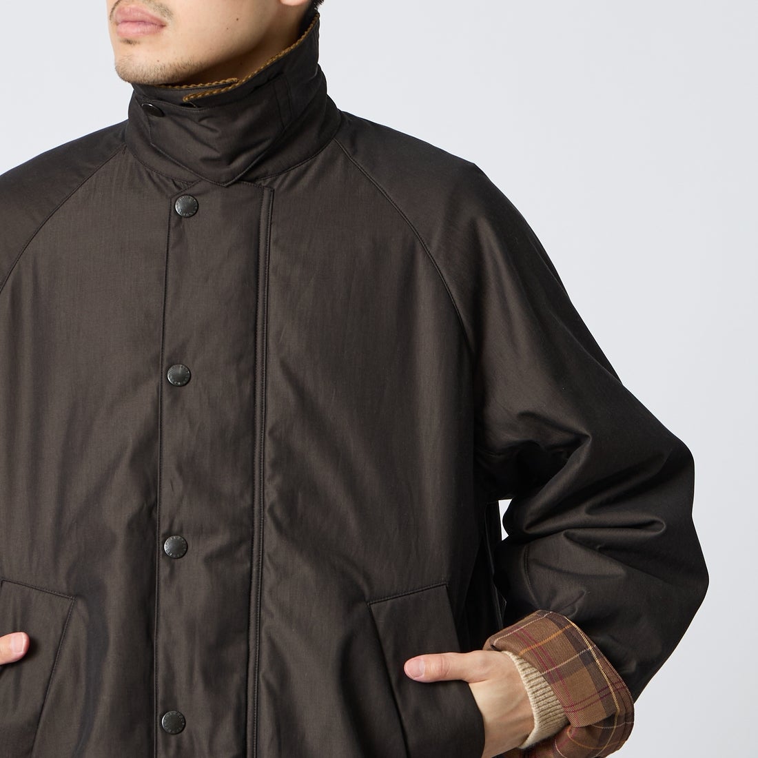 Barbour [バブアー] 別注 TRANSPORT 中綿入りトランスポートジャケット [262MCAS249-JF] BROWN &&モデル身長：168cm 着用サイズ：38&&