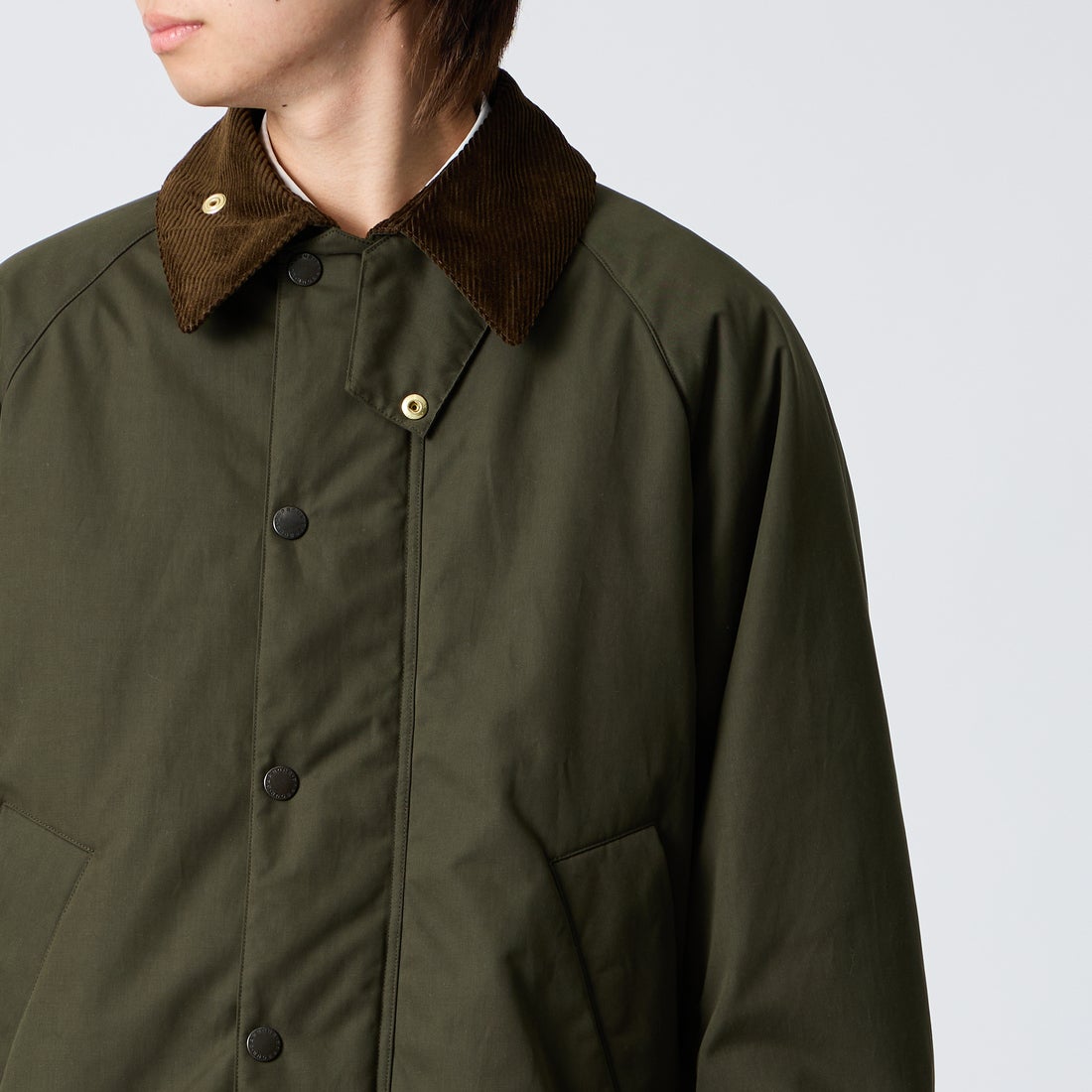 Barbour [バブアー] 別注 TRANSPORT 中綿入りトランスポートジャケット [262MCAS249-JF] SAGE &&モデル身長：177cm 着用サイズ：38&&
