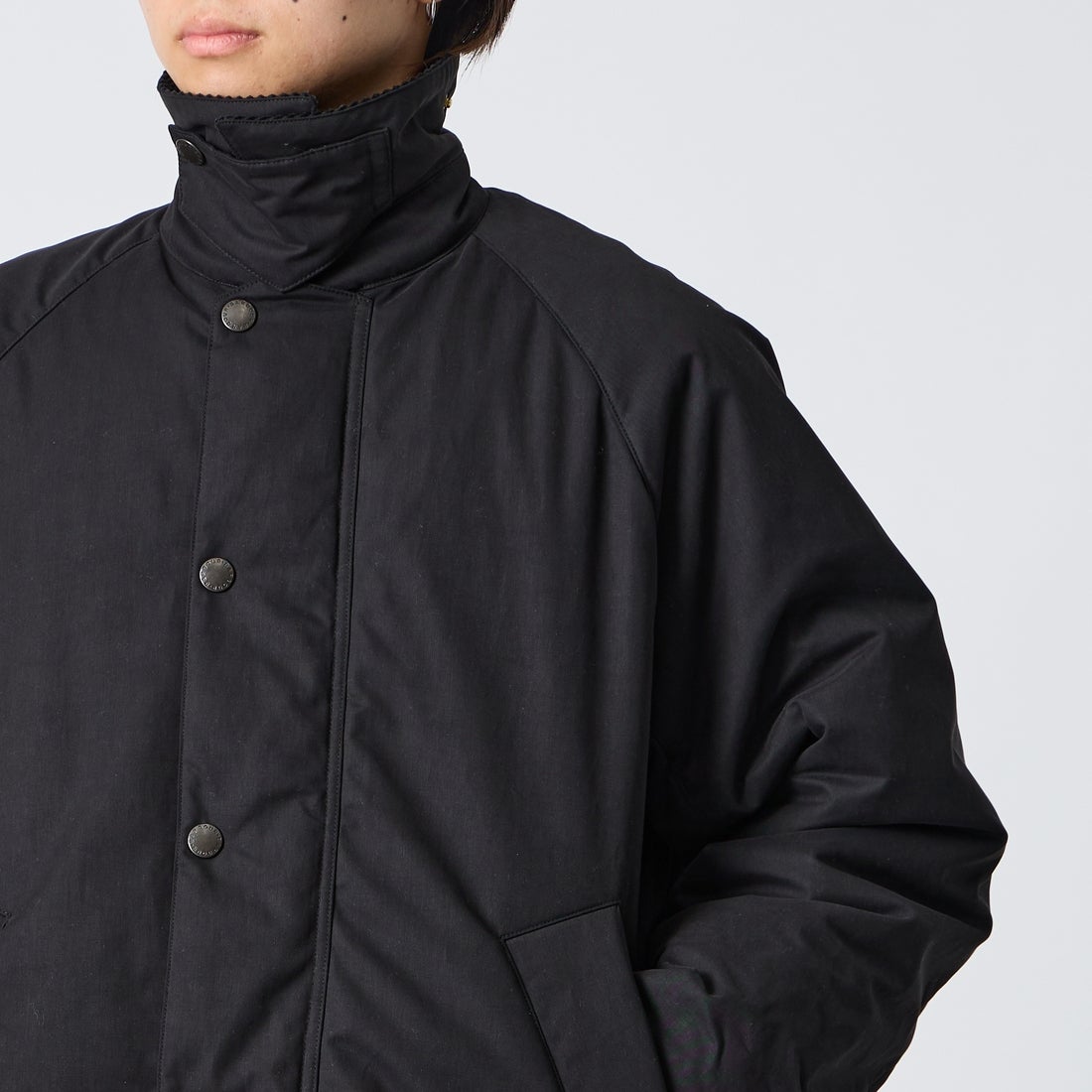 Barbour [バブアー] 別注 TRANSPORT 中綿入りトランスポートジャケット [262MCAS249-JF] BLACK &&モデル身長：177cm 着用サイズ：38&&