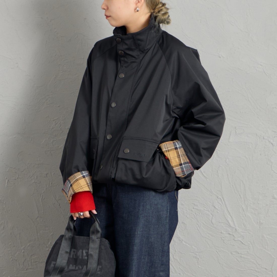 Barbour [バブアー] 別注 BEDALE スタンドカラー ビデイルショートジャケット [262MCAS248-JF] BLACK &&モデル身長：156cm 着用サイズ：36&&