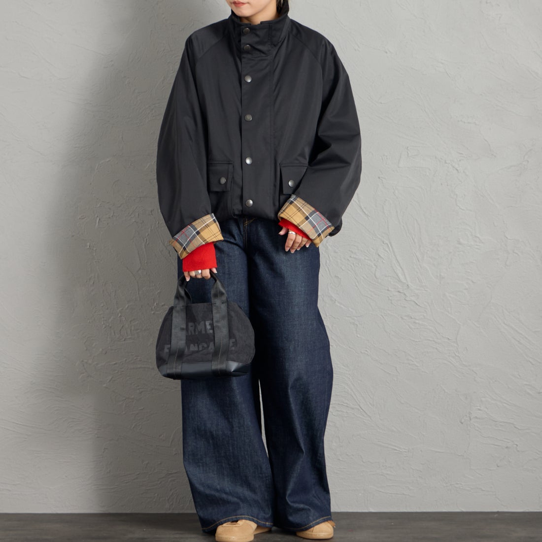 Barbour [バブアー] 別注 BEDALE スタンドカラー ビデイルショートジャケット [262MCAS248-JF] BLACK &&モデル身長：156cm 着用サイズ：36&&