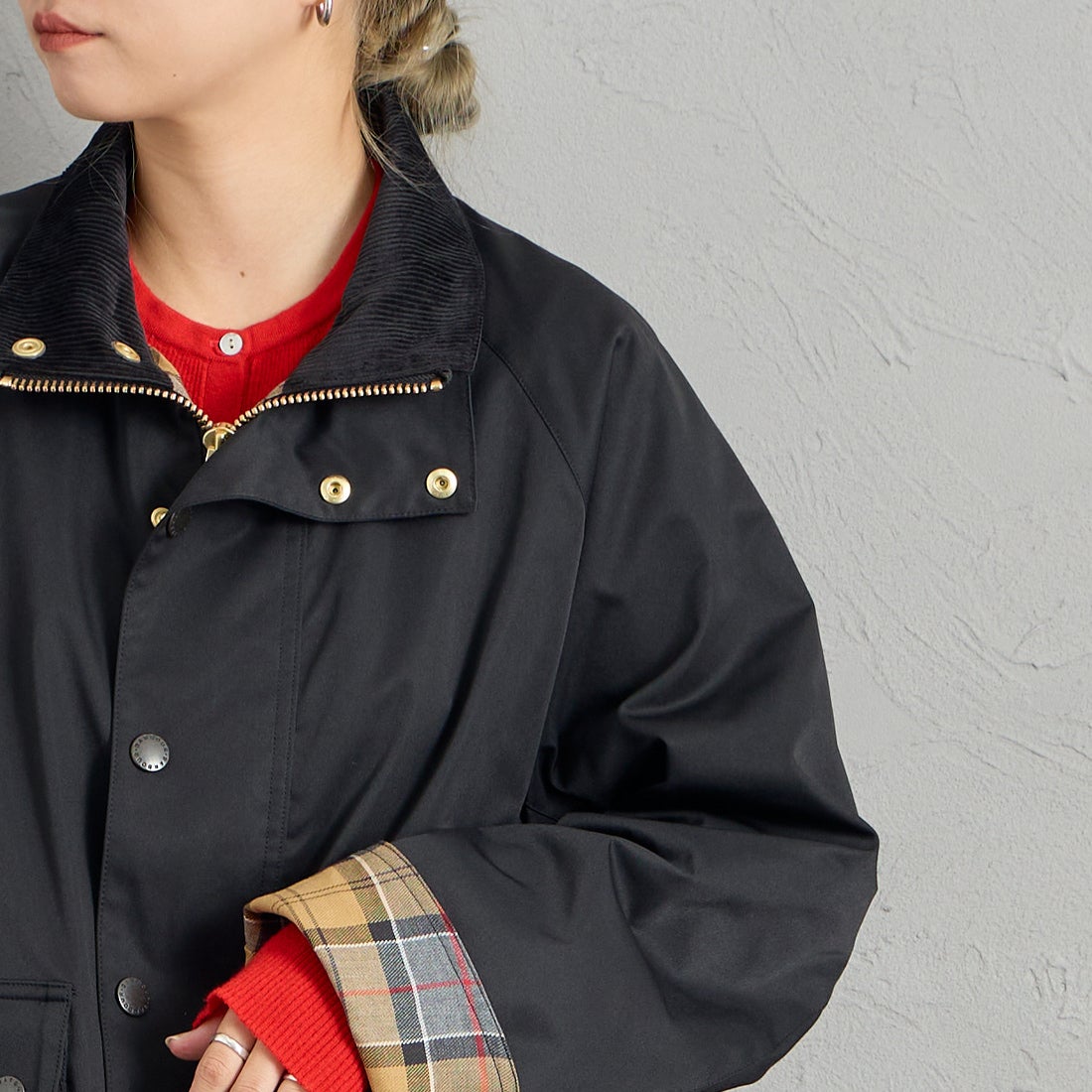 Barbour [バブアー] 別注 BEDALE スタンドカラー ビデイルショートジャケット [262MCAS248-JF] BLACK &&モデル身長：156cm 着用サイズ：36&&