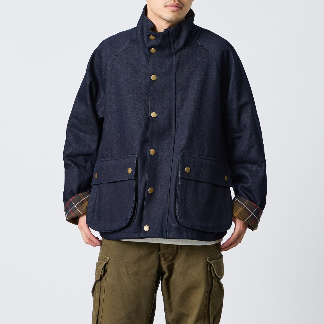 Barbour [バブアー] 別注 BEDALE スタンドカラー ビデイルショートジャケット [262MCAS248-JF] BLUE &&モデル身長：168cm 着用サイズ：38&&