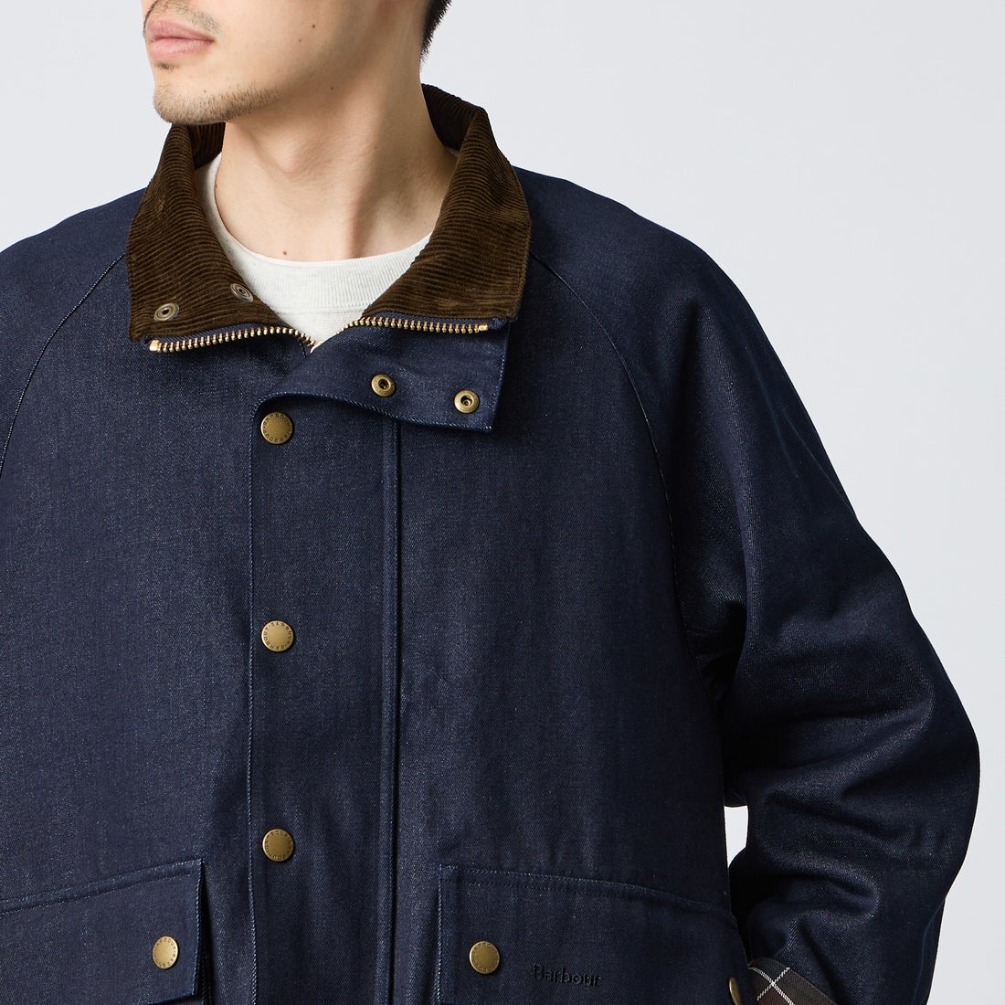 Barbour [バブアー] 別注 BEDALE スタンドカラー ビデイルショートジャケット [262MCAS248-JF] BLUE &&モデル身長：168cm 着用サイズ：38&&