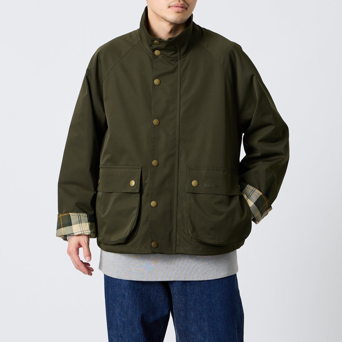 Barbour [バブアー] 別注 BEDALE スタンドカラー ビデイルショートジャケット [262MCAS248-JF] SAGE &&モデル身長：168cm 着用サイズ：38&&