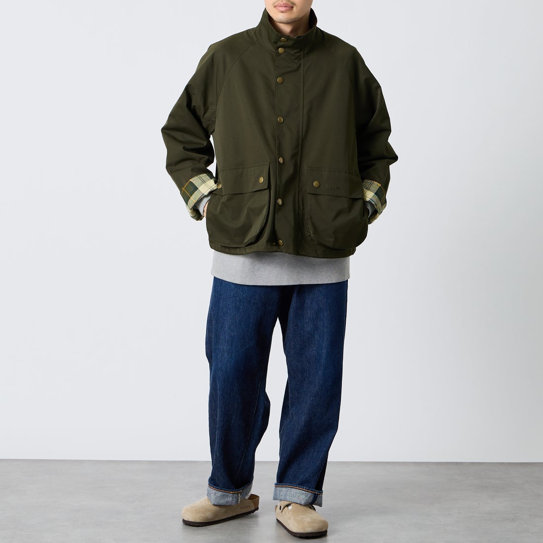 Barbour [バブアー] 別注 BEDALE スタンドカラー ビデイルショートジャケット [262MCAS248-JF] SAGE &&モデル身長：168cm 着用サイズ：38&&