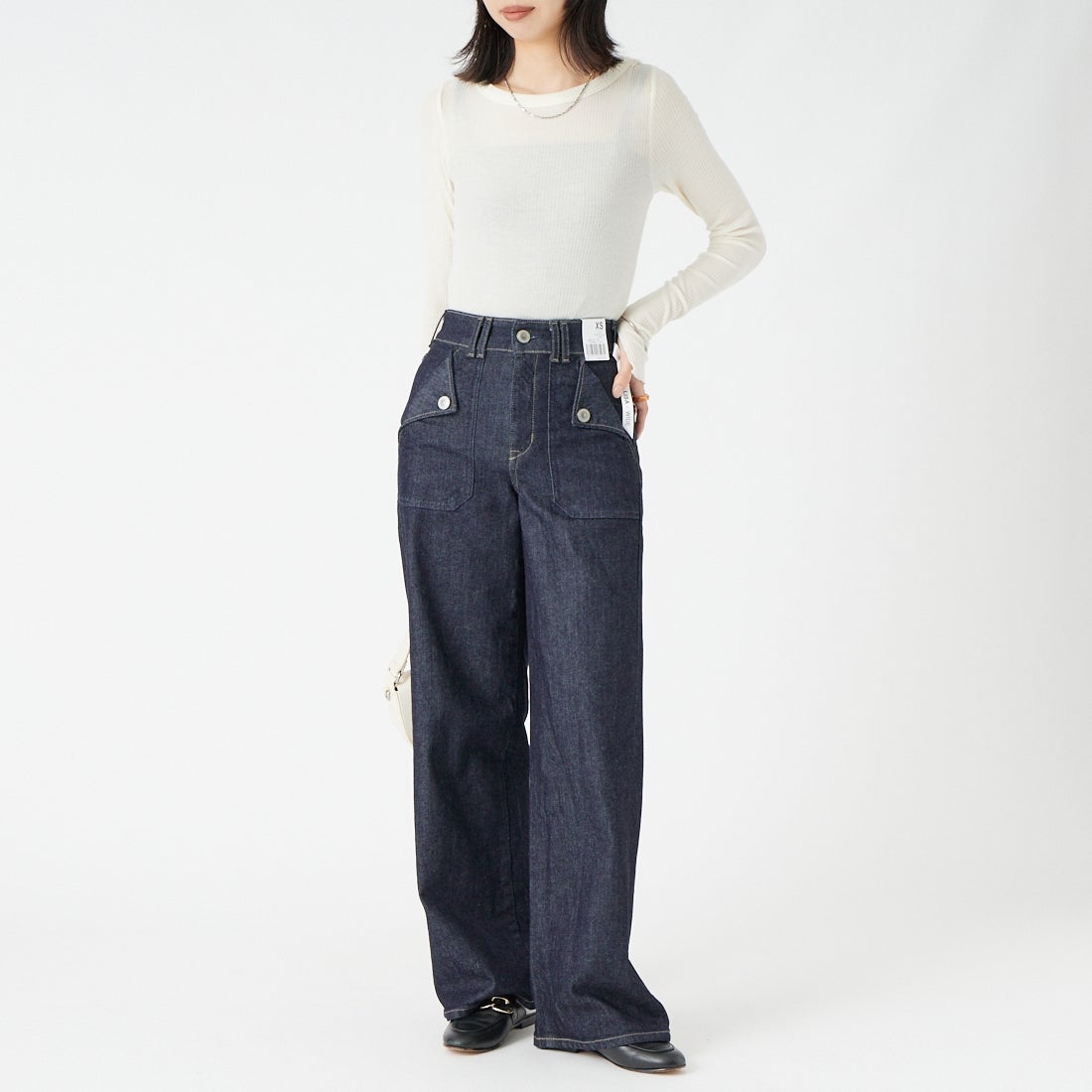 SOMETHING [サムシング] LISA フロントフラップ ワイドデニムパンツ [SEA583] 00 O.W &&モデル身長：162cm 着用サイズ：XS&&