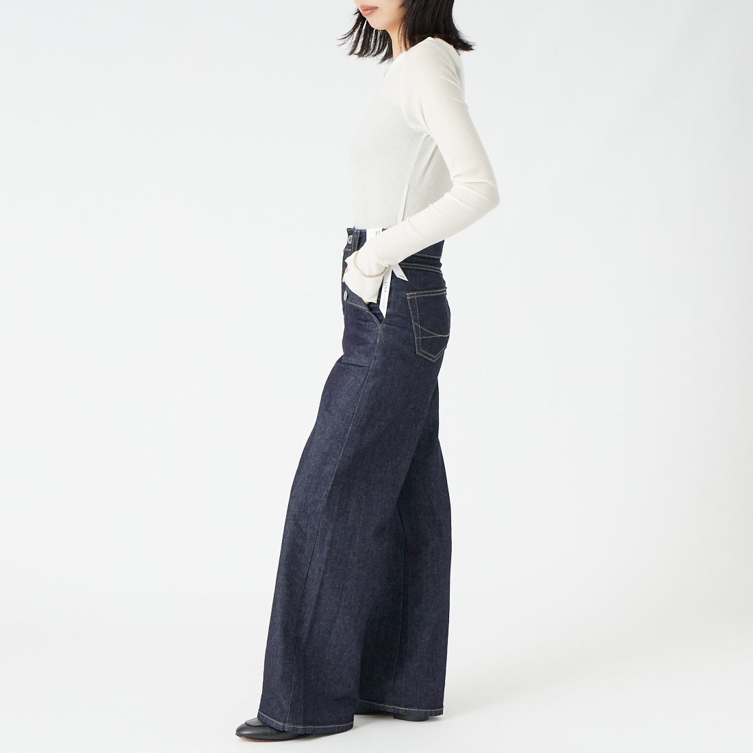 SOMETHING [サムシング] LISA フロントフラップ ワイドデニムパンツ [SEA583] 00 O.W &&モデル身長：162cm 着用サイズ：XS&&