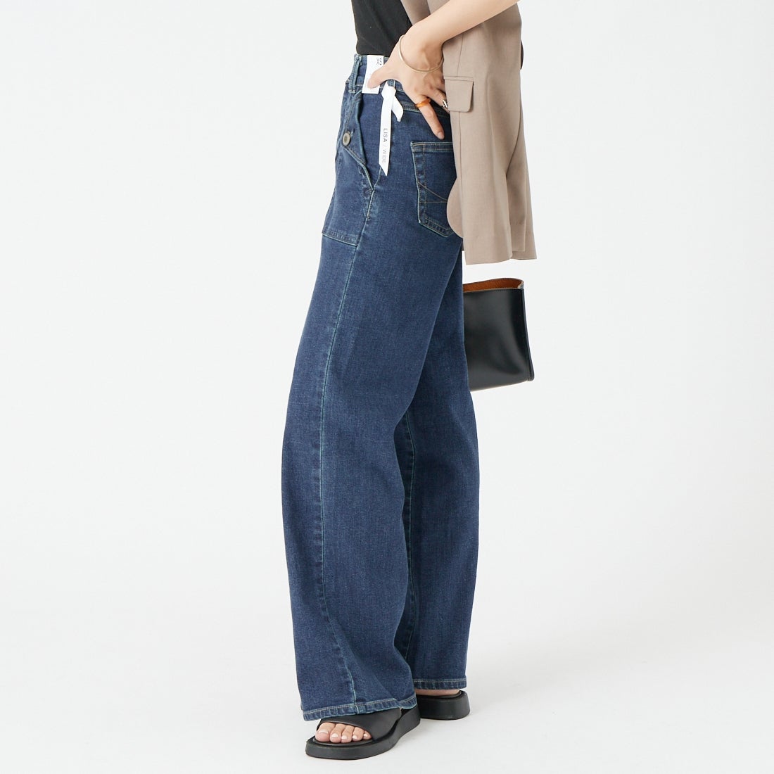 SOMETHING [サムシング] LISA フロントフラップ ワイドデニムパンツ [SEA583] 40 D.USED &&モデル身長：162cm 着用サイズ：XS&&