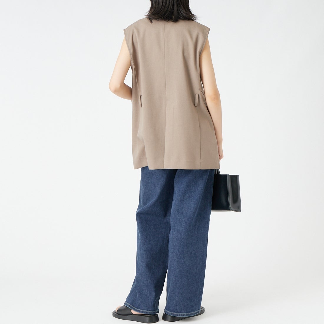 SOMETHING [サムシング] LISA フロントフラップ ワイドデニムパンツ [SEA583] 40 D.USED &&モデル身長：162cm 着用サイズ：XS&&