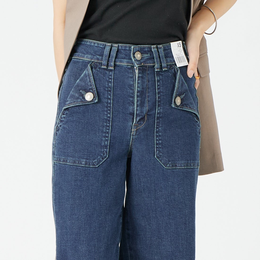 SOMETHING [サムシング] LISA フロントフラップ ワイドデニムパンツ [SEA583] 40 D.USED &&モデル身長：162cm 着用サイズ：XS&&