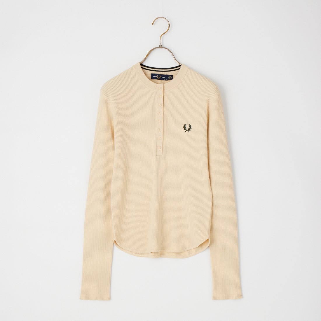 FRED PERRY [フレッドペリー] 別注 ワンポイントロゴ刺繍 ヘンリーネックリブニット [FPW-26A-009-JF] OATMEAL