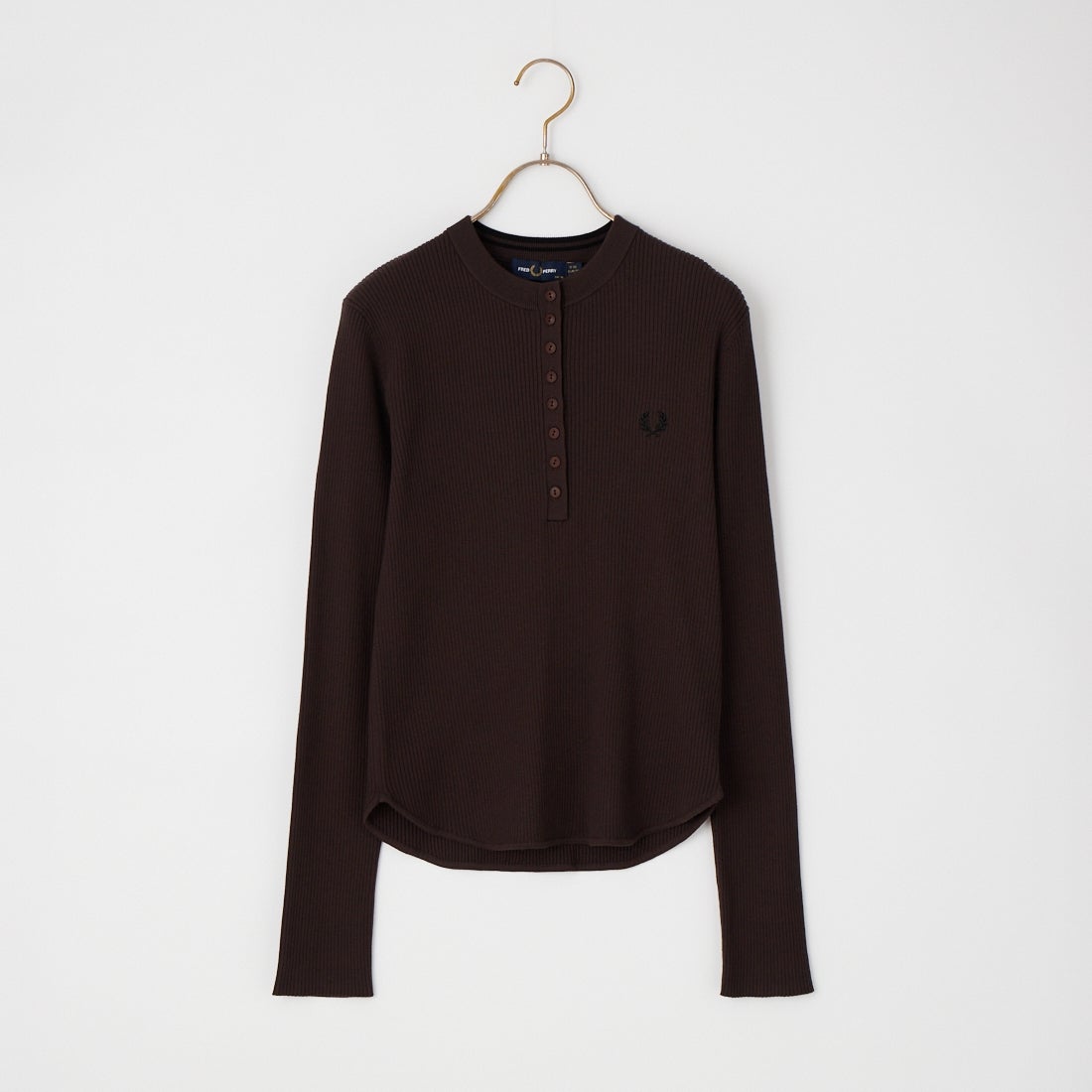 FRED PERRY [フレッドペリー] 別注 ワンポイントロゴ刺繍 ヘンリーネックリブニット [FPW-26A-009-JF] R.BROWN