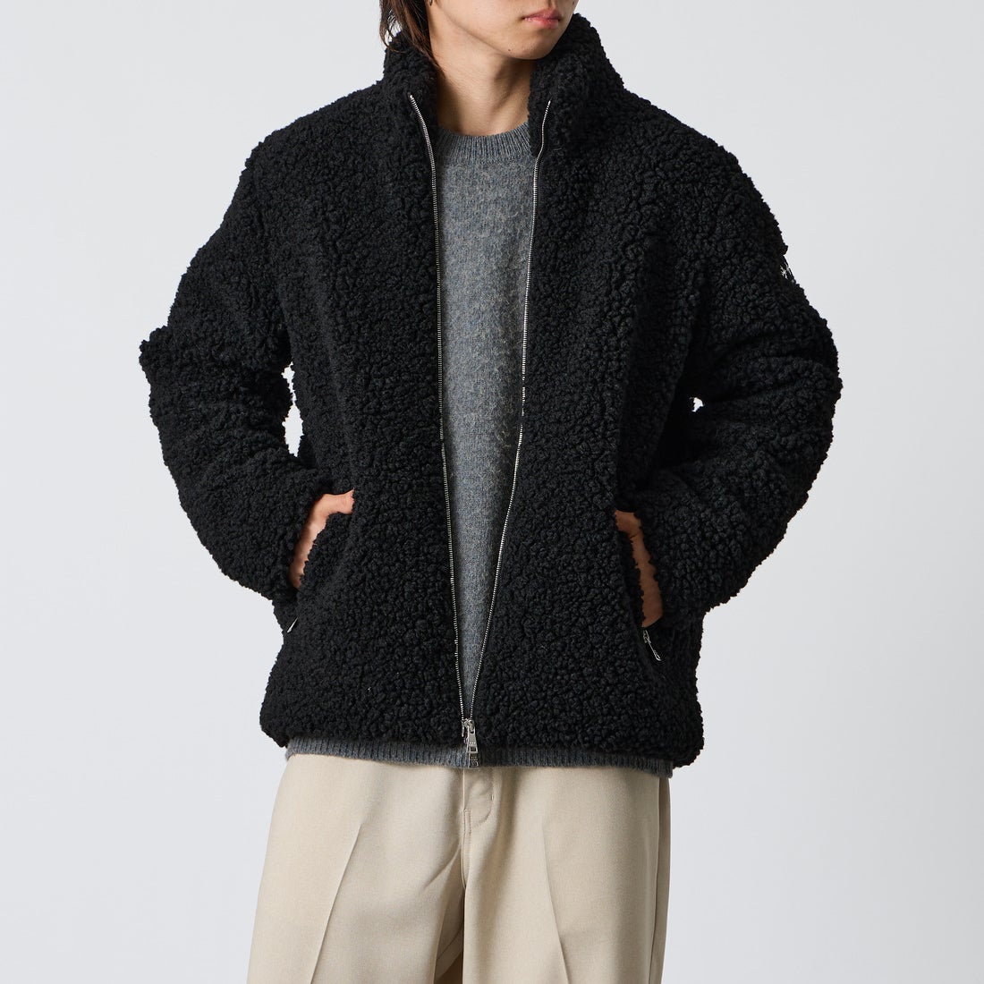 TATRAS [タトラス] 別注 GOLO スタンドカラーボアブルゾン [MCKA1180033968-JF] BLACK &&モデル身長：177cm 着用サイズ：3&&