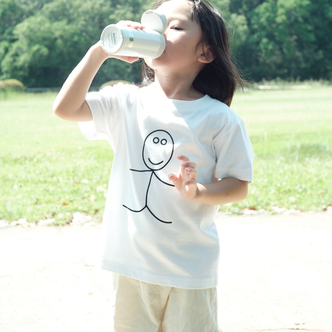 A SCENE [エーシーン] 別注 HIMAA×A SCENE ショートスリーブTシャツ [HM04-005-JF] WHITE A  &&モデル身長：100cm 着用サイズ：110&&