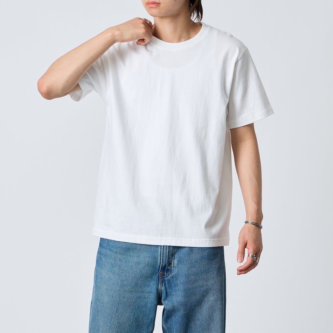 A SCENE [エーシーン] 別注 HIMAA×A SCENE ショートスリーブTシャツ [HM04-005-JF] WHITE B &&モデル身長：177cm 着用サイズ：M&&