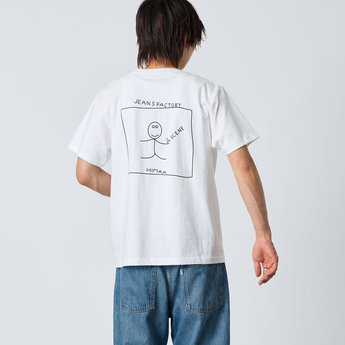 A SCENE [エーシーン] 別注 HIMAA×A SCENE ショートスリーブTシャツ [HM04-005-JF] WHITE B &&モデル身長：177cm 着用サイズ：M&&